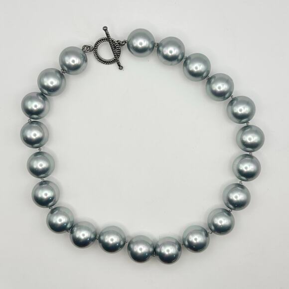 Oversized Light Gray Faux Pearl Single Strand Necklace Jewelry Preppy Retro - Picture 4 of 8